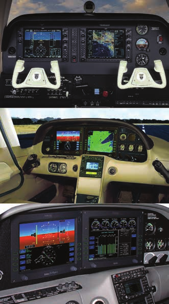 위에서부터 Baron G58, Cirrus SR22, Cirrus Entegra 글래스 조종석