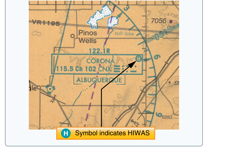 단면차트 VOR 상자에 H가 있는 HIWAS