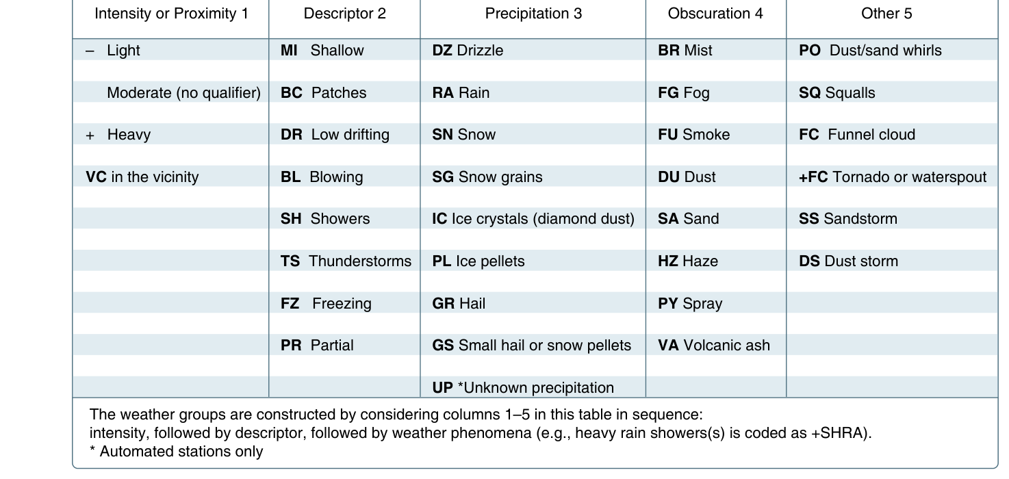 Figure 13-5 METAR weather phenomena