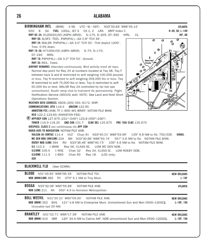 Chart Supplement U.S. 공항 항목 발췌